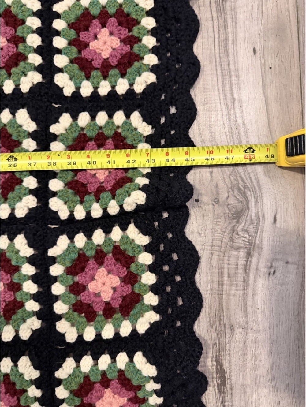 Vintage Hand Crocheted Granny Square Afghan Blanket Cottagecore Throw 45"x74" - Picture 6 of 7